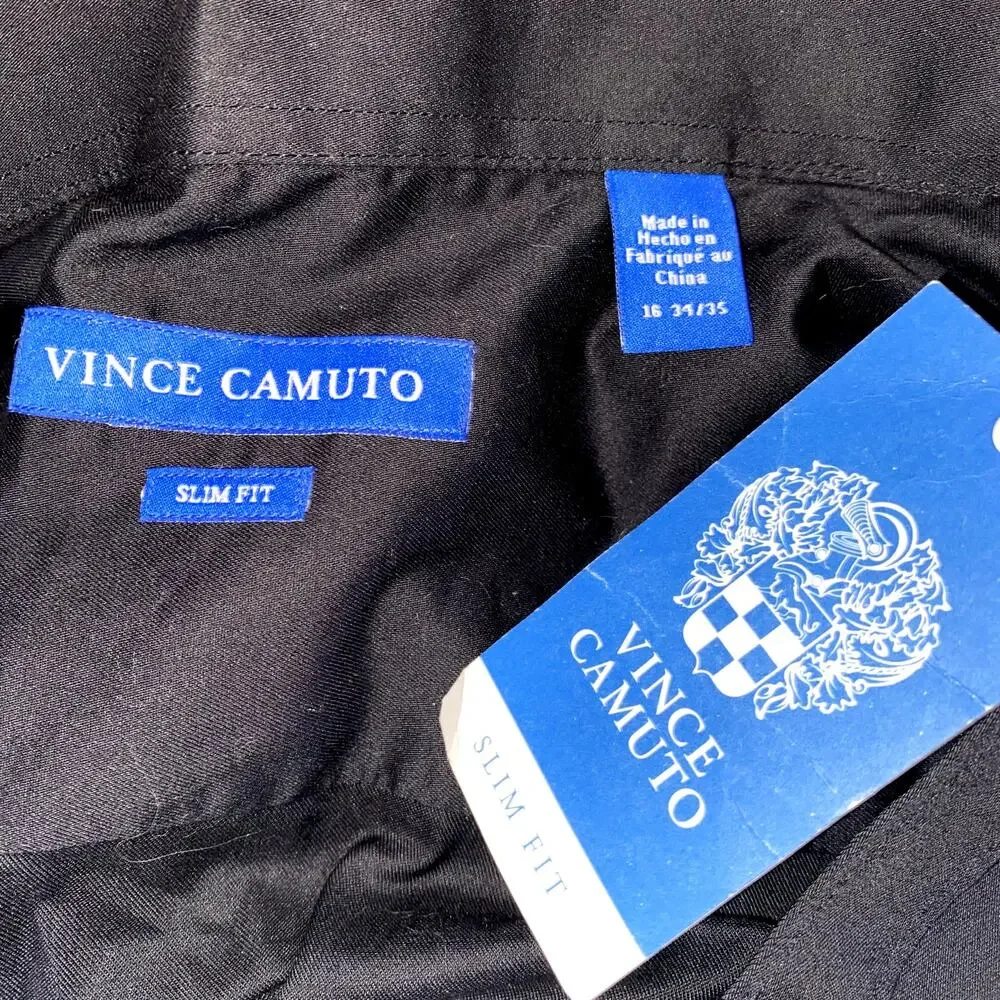 Vince Camuto Dress Shirt Mens 16 Black Slim Fit NEW WITH TAG !